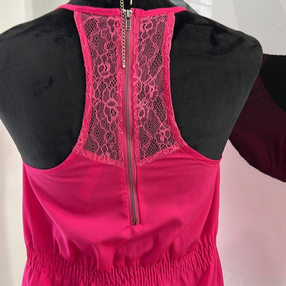 Entro Hot Pink Spaghetti Strap Racer-Back Ruffle-Front Top, Size S - Picture 7 of 10